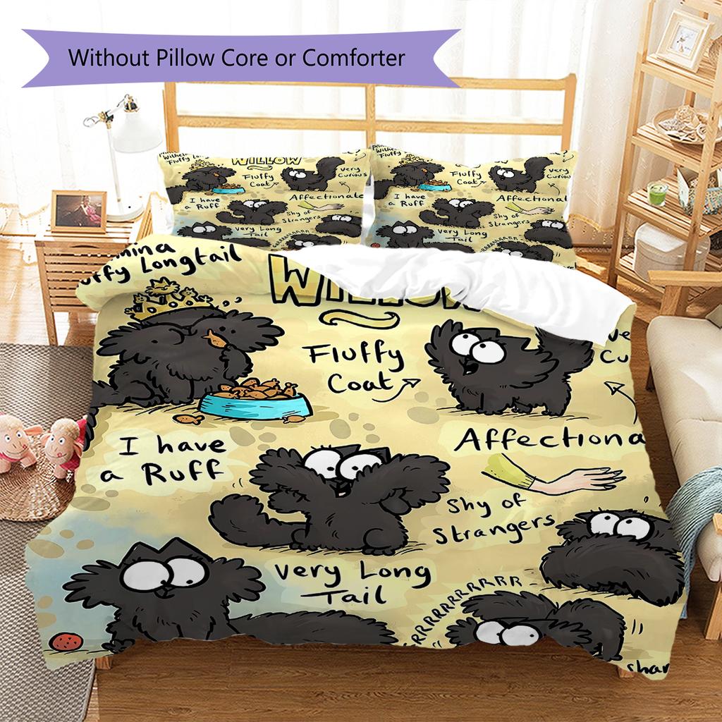 Simon's Cat Pattern Bedding,Quilt Set Quilt Cover Pillowcase Home Birthday Gift (1 * Duvet Cover + 2 * Pillowcase, Without Core)