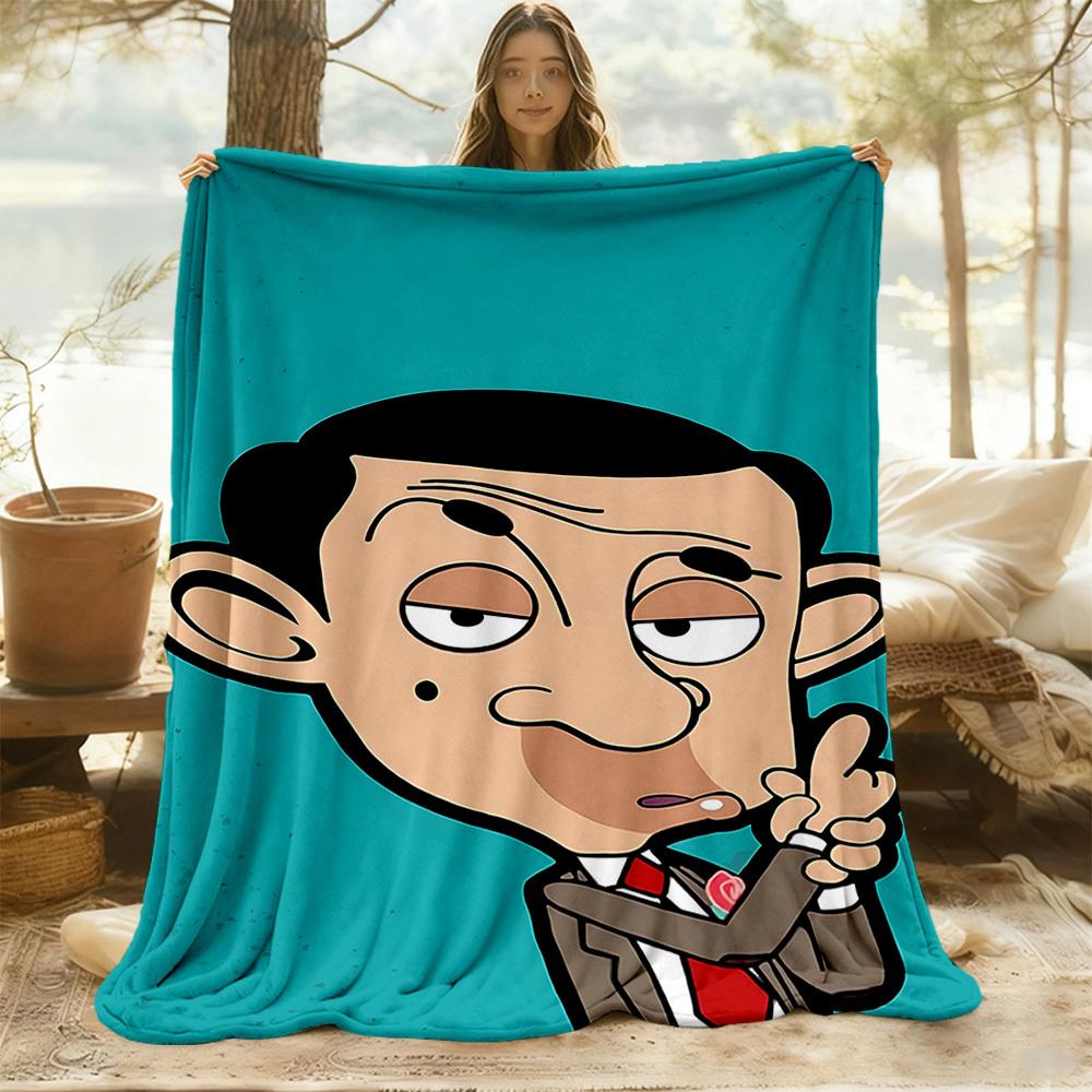 1pc Mr. Bean, Cartoon Outdoor Blanket Lightweight Flannel, Soft & Warm, All-Season Use for Sofa, Outdoor, Camping, Living Room, Office030