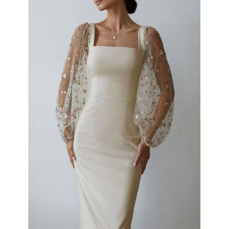 2024 Elegant Embroidered Spliced Hip Wrap Dress Sheath Dress
