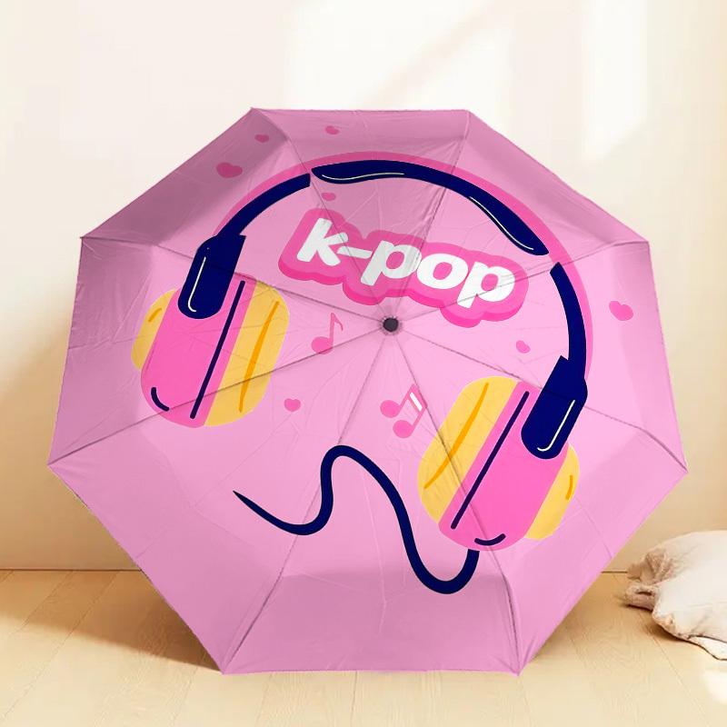 1pc Headphones K-pop Pattern Umbrella Design Automatic Opening and Closing Umbrella, High-quality Travel Umbrella,  c1128123