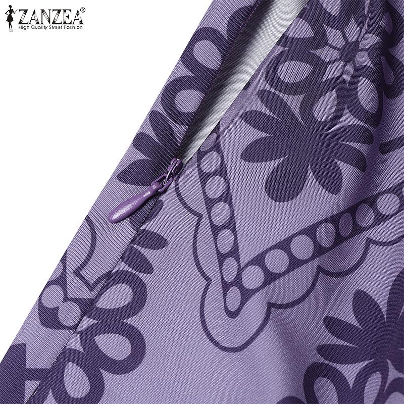 ZANZEA Women Casual Turn Down Collar Short Sleeve Summer Print Dress