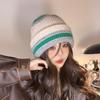 Women's Autumn and Winter Warm Knitted Hat Korean Style Striped Big Head Circumference Face Small Ear Protection Head Hat