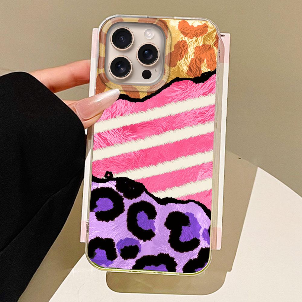 Splicing Purple Leopard Print Girl Women Phone Case for iphone 16 15 14 7 8 Plus 13 11 12 Pro Max X XS XR SE 2022 2020 16e Cover