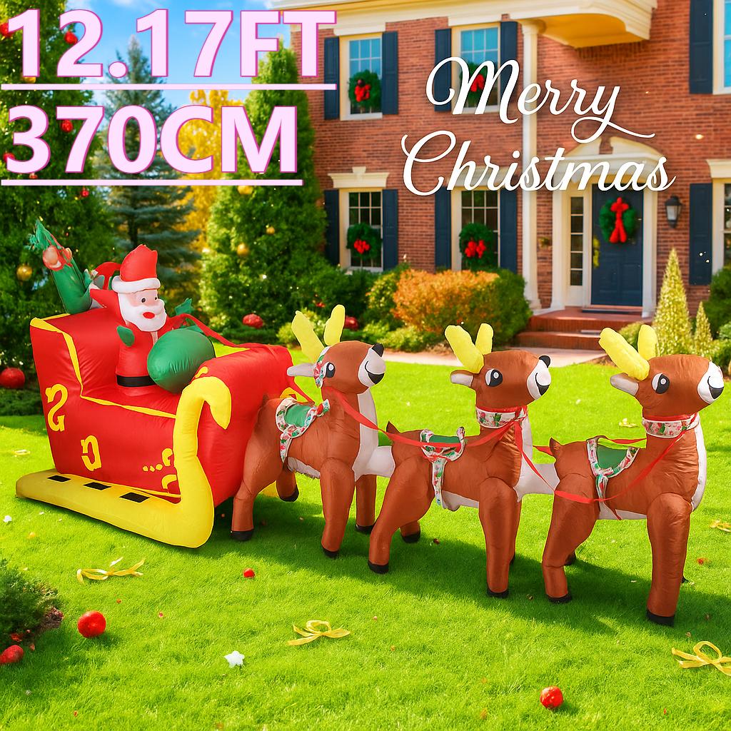 12.14FT LED Light Xmas Inflatable Reindeer Sleigh Santa Toy Yard Party Decoration Home Ornament Supplie Christmas Holiday Gifts