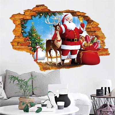 1pc Christmas Night Room Window Art Santa Claus Sleigh Deer Wall Stickers for Home Decorations Xmas New Year Gift Wallpaper