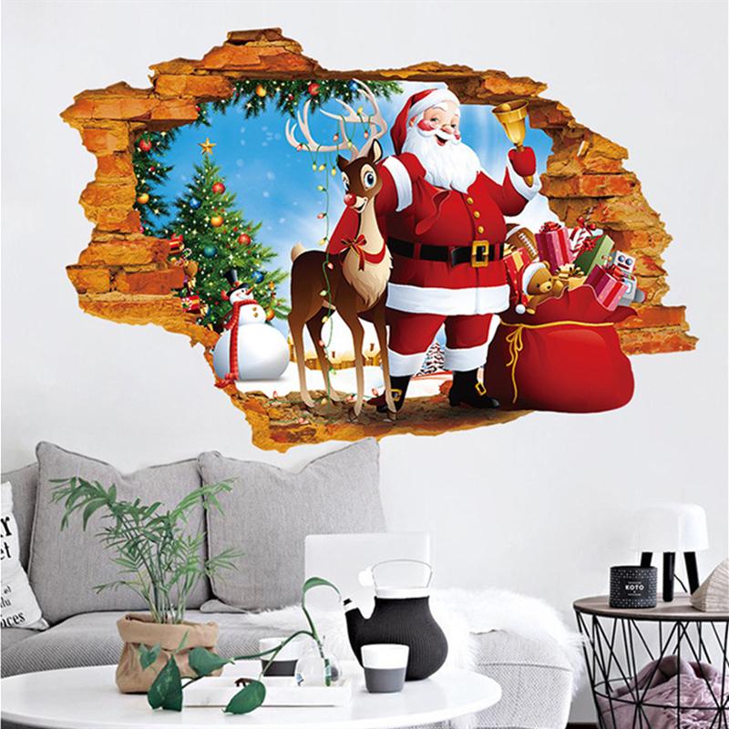 1 pièce Fenêtre de Chambre Nuit de Noël Art Père Noël Traîneau Cerf Stickers Muraux pour Décorations de Maison Cadeau Noël Nouvel An Papier Peint