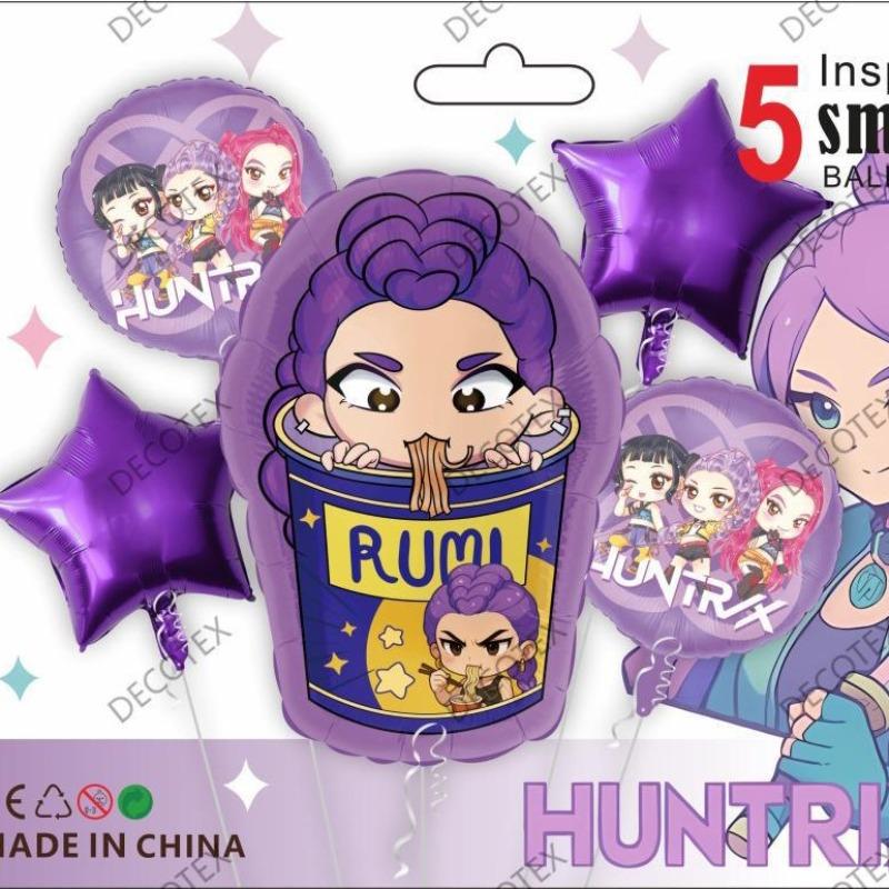 HUNTRXX Balloons 18 Inch, 5PCS Anime Character Party Decorations, MIRA ZOEY RUMI for Birthday Festival Decoration, Cartoon Theme Balloon Set