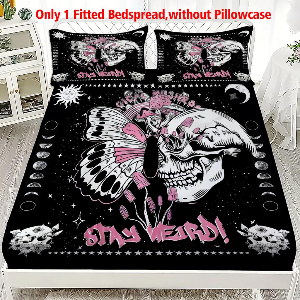1 Stück Gothic Pink Flügel Totenkopf Druck Spannbettlaken 100% Polyester Langlebiges Bettwäsche-Set Laken für Zuhause Schlafzimmer Dekoration Geburtstagsgeschenk