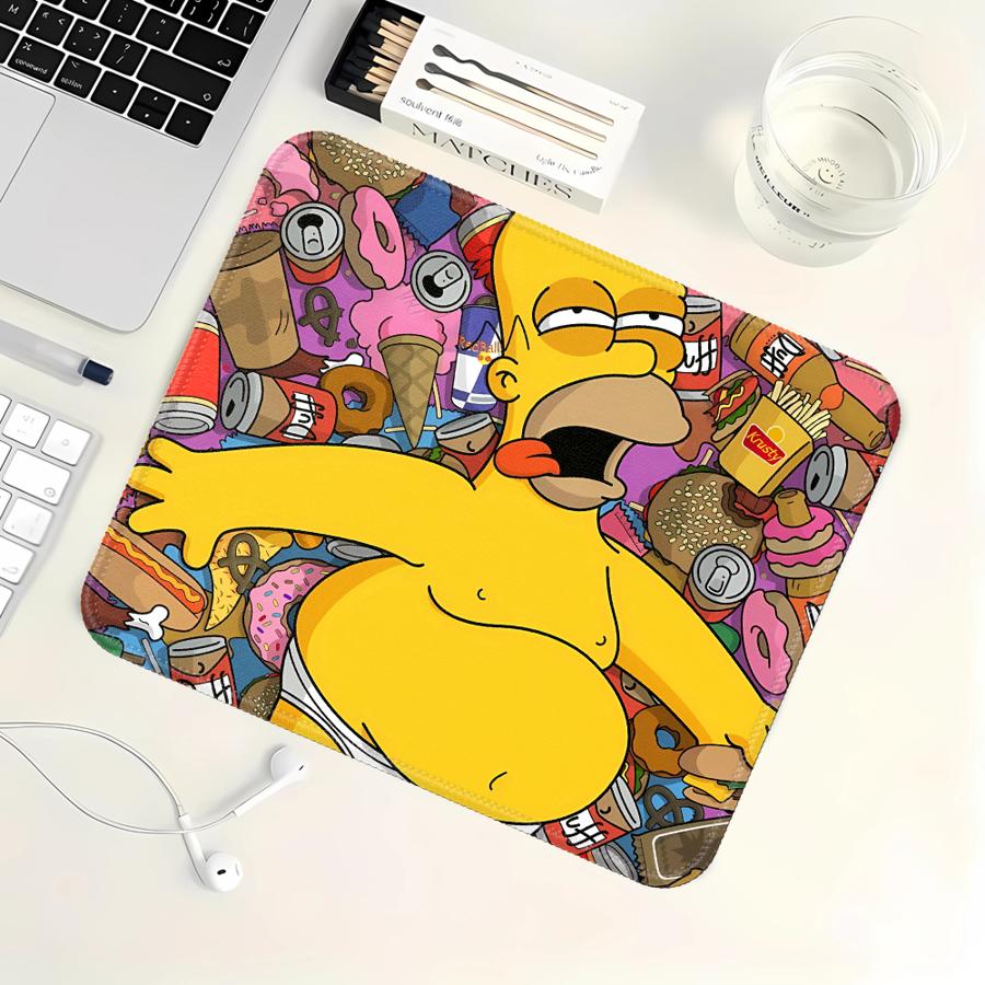 Tappetino Mouse Antiscivolo Famiglia Homer Simpson Cartone Animato Pad per Computer Laptop Pad per Ufficio Tappetino per Mouse e Tastiera Accessori da Scrivania Console di Gioco