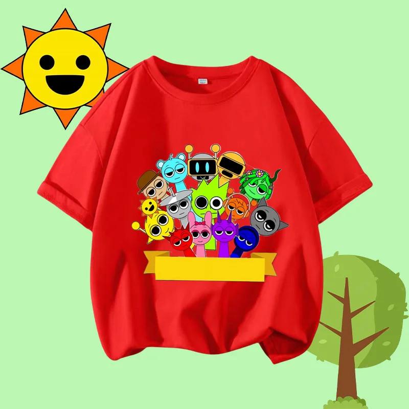 Cartoon Sprunki Character Printed Kids T-shirt Pure Cotton Short-sleeved White Top Cartoon Children's Clothing for Boys