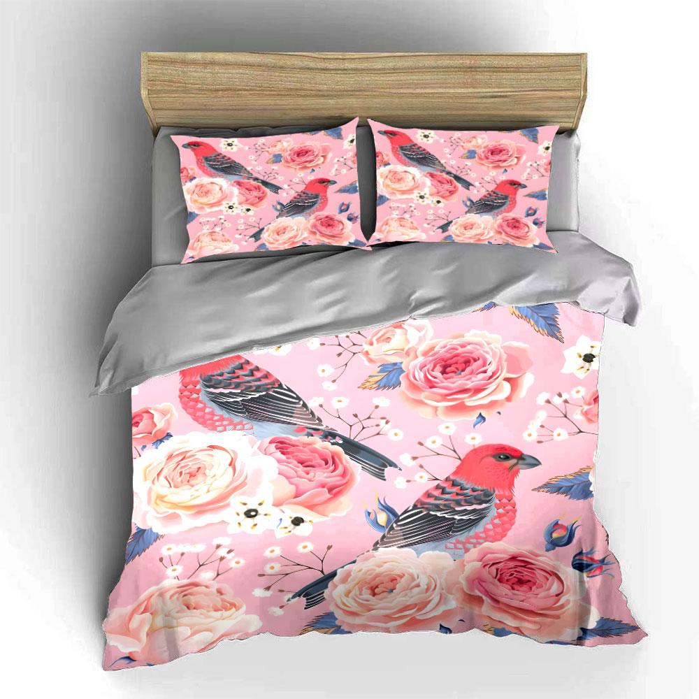 Retro Floral And Bird Themed Patterns Bedding Set For Kids Luxury Gift 3Pcs Digital Print Comforter Set Soft Comfortable