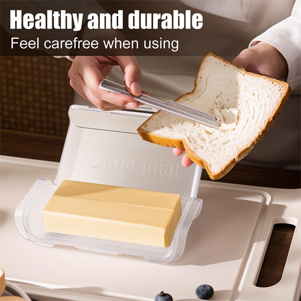 Airtight Butter Dish with Spatula Space-Saving Plastic Butter Holder Tray Butter Fresh-Keeping Box for Refrigerator Door Shelf