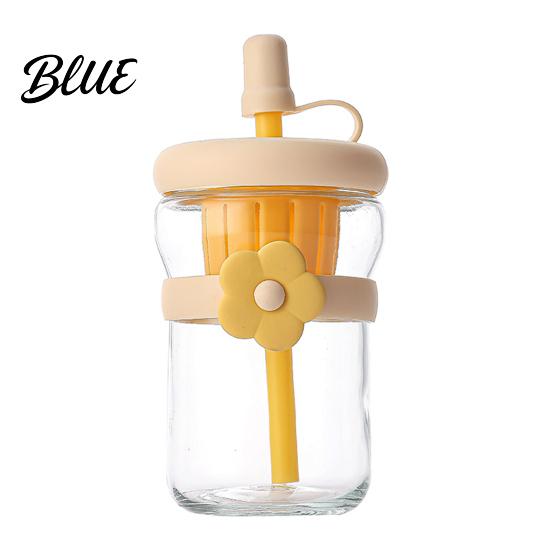 Travel Friendly Tea Infuser Bottle Glass Straw Cup with Detachable Filter Macaron Color Flower Compartment Decor Portable Heat Resistant