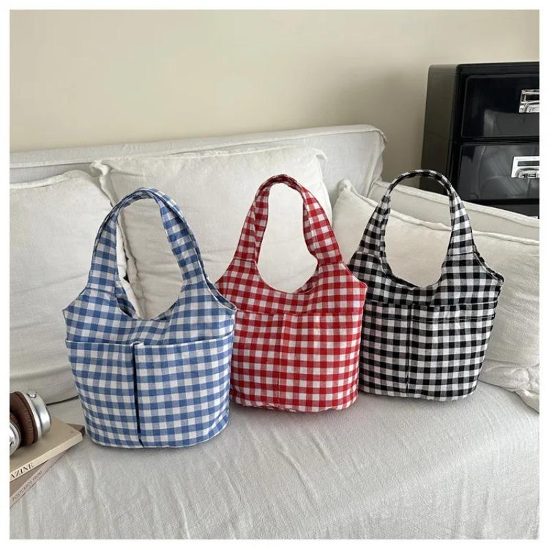 Korean Vintage Plaid Shoulder Underarm Bags for Women Large Capacity Ladies Vest Shopping Bag Lightweight Student Tote Handbags