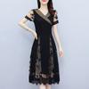 Summer V-neck Lace Dress Elegant Waist Tie Midi A-Line Dress Fashion Women Clothing