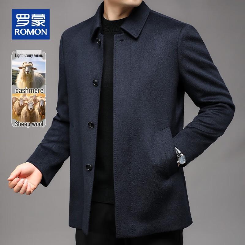 ROMON Men's Autumn/Winter Wool Blend Mid-Length Overcoat