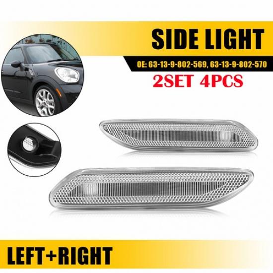 4X Clear Fender Side Marker Light Housings For 11-16 MINI Cooper R60 R61 Paceman