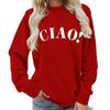 Ciao Print Round Neck Long Sleeve Plus Size Women's Hoodie - EU Size, Casual & Loose Fit