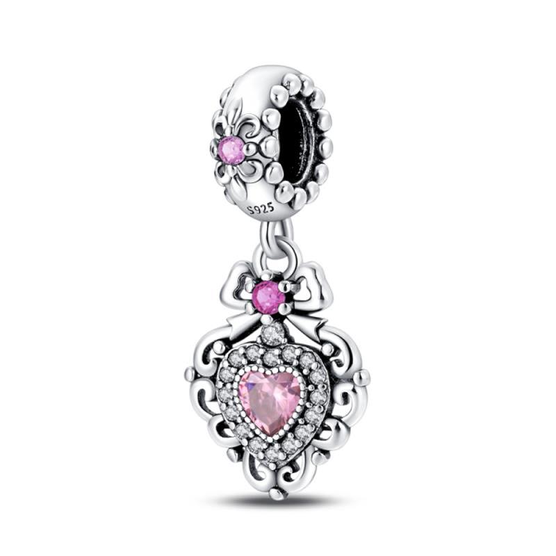 Copper Romantic Classical Flower Heart Rose Charm Beads For 3Mm Bracelet Diy Fine Jewelry Gift Making