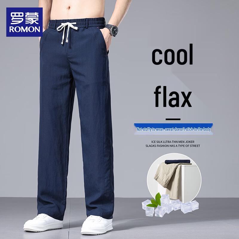 ROMON Men s Linen Tencel Cool Touch Loose Straight-Leg Pants 2XL