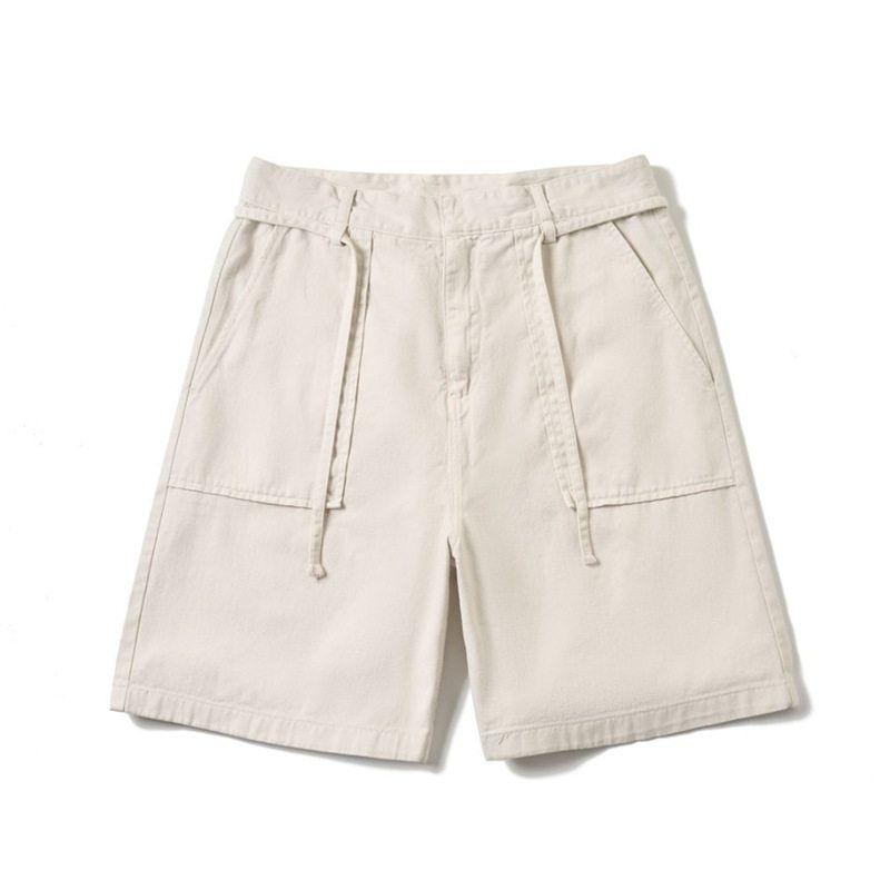 

American Street Retro Wide-Leg Cargo Shorts for Men and Women 2025 Summer Trendy Japanese Style Large Pocket Drawstring Knee-Length Shorts Rice White 3XL
