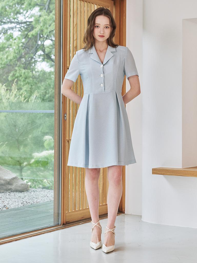 NOUVE Summer Flare Tweed Dress - Sky Blue