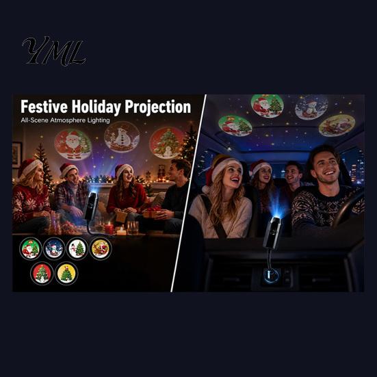 Christmas Decoration Lamps USB Projector Light for Christmas, Flexible Gooseneck Night Lamp with 6/10/15/20 Indoor Holiday Projection Films,