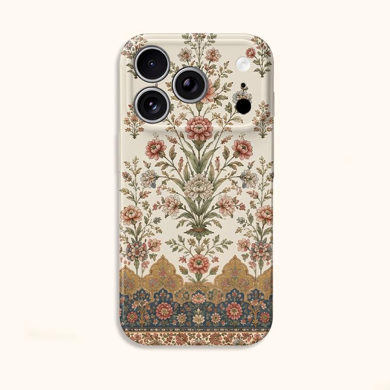 Ornate Persian Floral Motif Pattern Art Graphic Film Aesthetic Protective Shockproof Bumper Phone Case For iPhone 13 14 15 16 17 Pro Max Plus