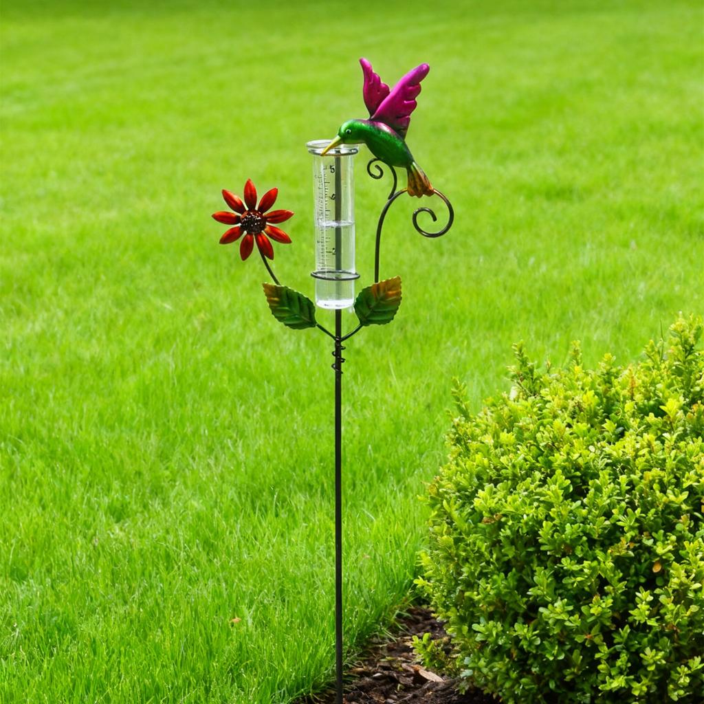 Verbessert Borosilikatglas-Regenmesser mit künstlerischem Kolibri-Design & Starkem Eisenrahmen Einfach zu bedienen für den Garten