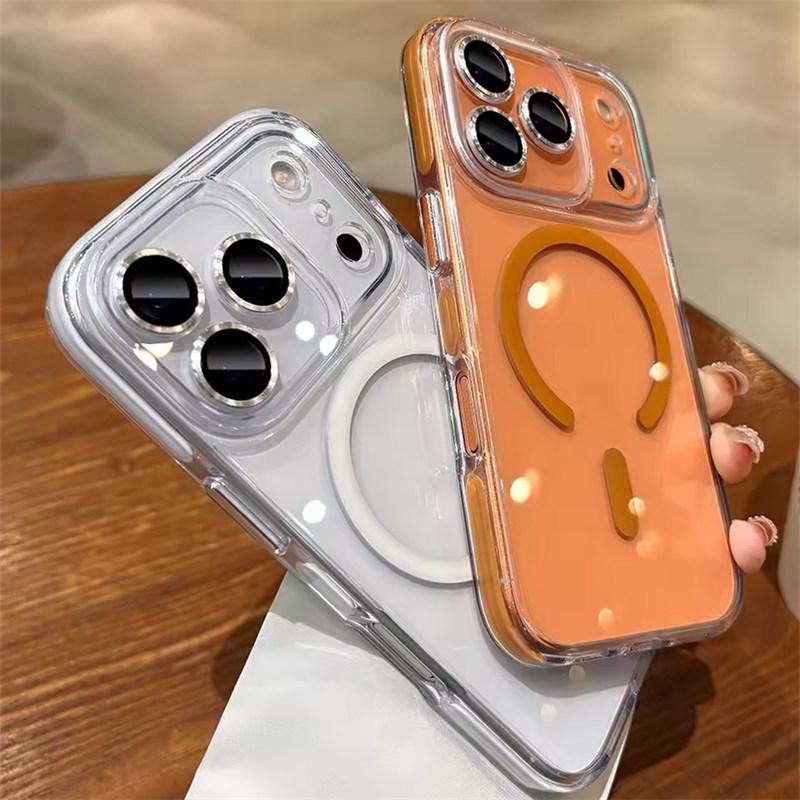 Luxury Candy Color Collision for Magsafe Case for iPhone 17 Air 16 15 14 13 Pro Max Plus Magnetic Lens Protector Transparent Cover