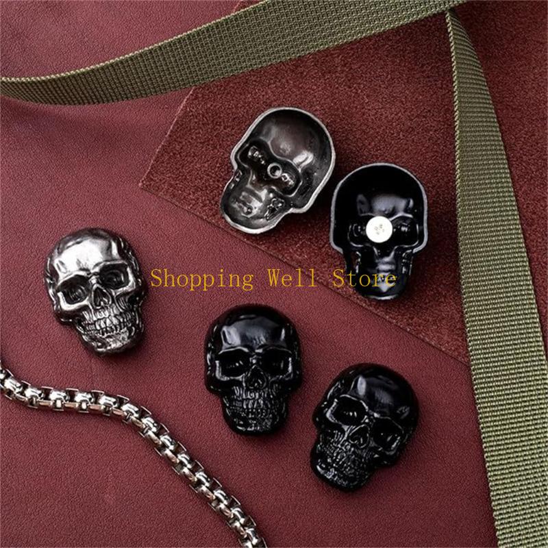 KX4B Gothic Skull Rivet Studs With Drilling Tool Skull Head Button Screws For Clothing Leather Crafting Projects Bags Belts