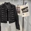 Punk Style Black Stand Up Collar Denim Jackets Vintage Washed Motor Coat For Women 2025 Autumn New Loose Long Sleeve Outerwear