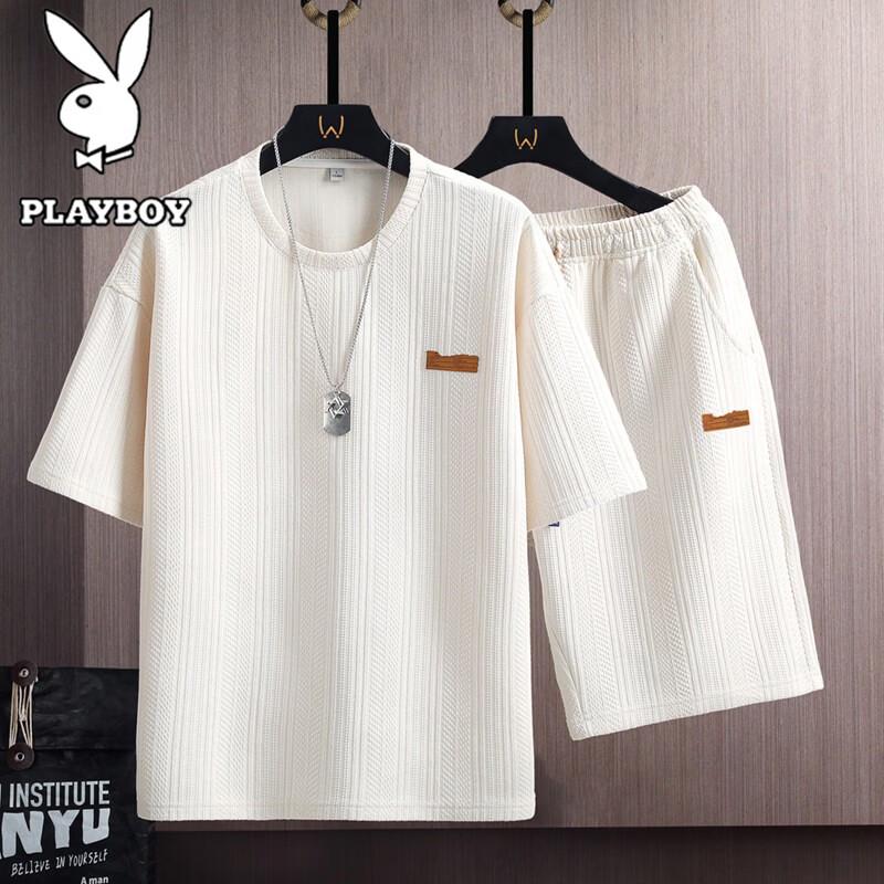 

PLAYBOY Men s Striped T-Shirt & Shorts Set M