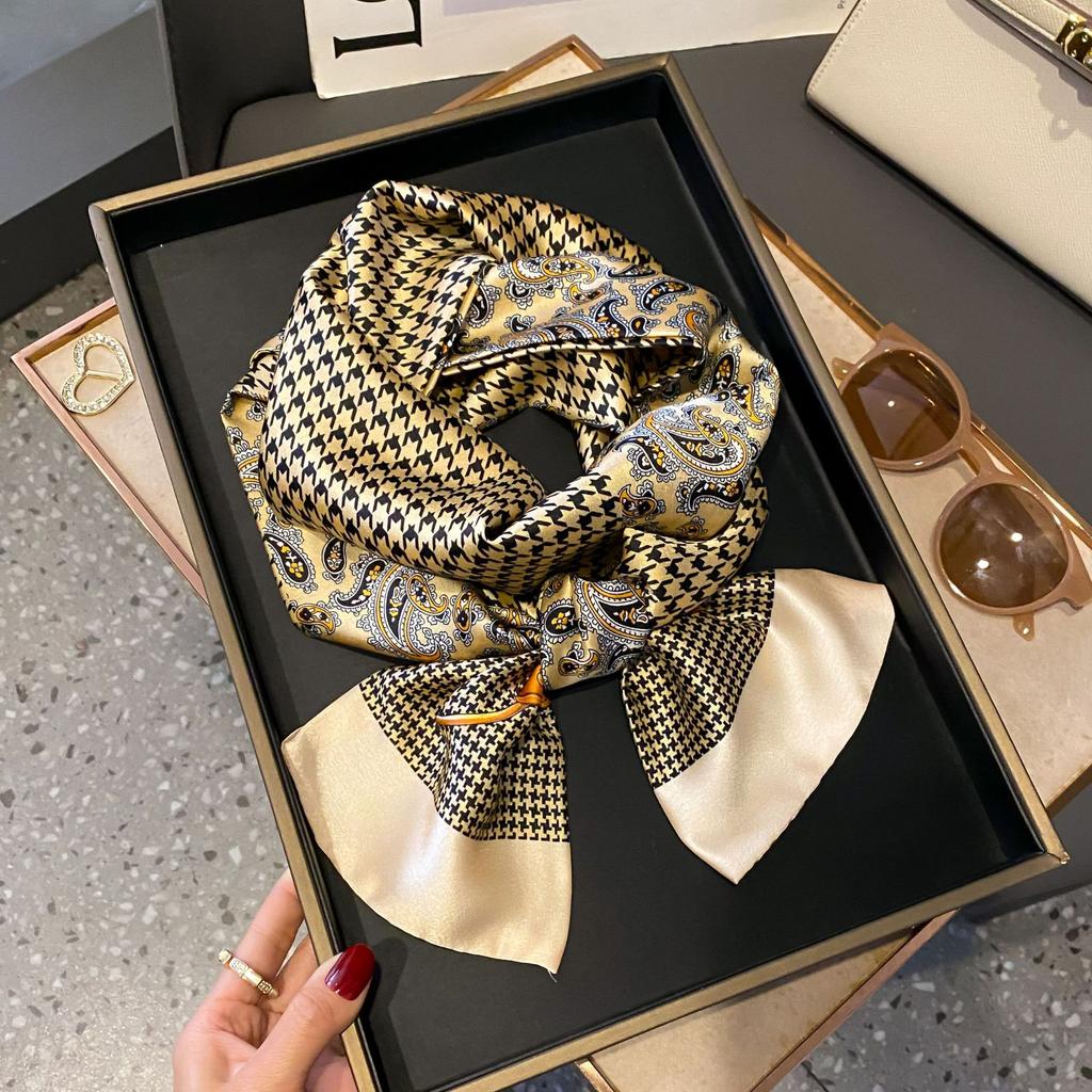 Luxury Women Elegant Boho-Chic Print Scarf Headband Neckerchief Foulard Female Hair Scarfs Neck Tie Skinny Scarves Soft Satin