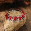 Retro Bohemian Ethnic Style Turquoise Personalized Geometric Carving Antique Silver Bracelet/Bangle For Women