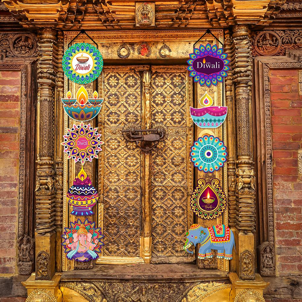10PCS India Diwali Porch Sign Creative Elephant Couplets Door Hanging India Diwali Party Door Banner Decoration Hanging Flag