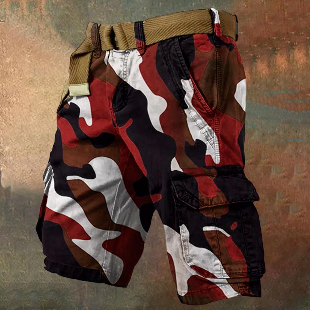 Men's Summer Loose Casual Camouflage Work Shorts, Large-sized Multi-pocket Mid-length Pants Without A Belt