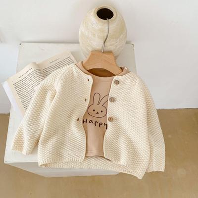 Unisex Cotton Knitted Long-Sleeve Baby Cardigan for Spring & Autumn