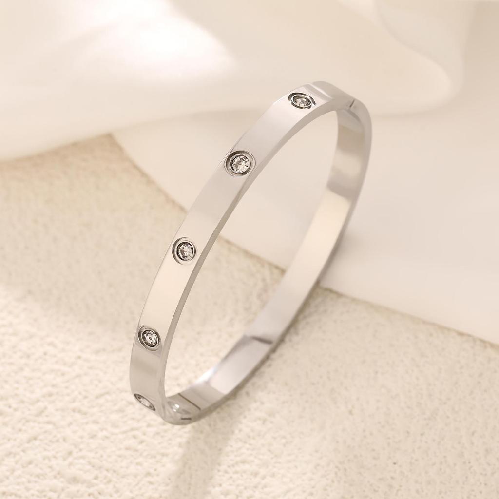 Stainless Steel Titanium Full Diamond Buckle Bangle - Luxurious Niche Bracelet with European and American Style