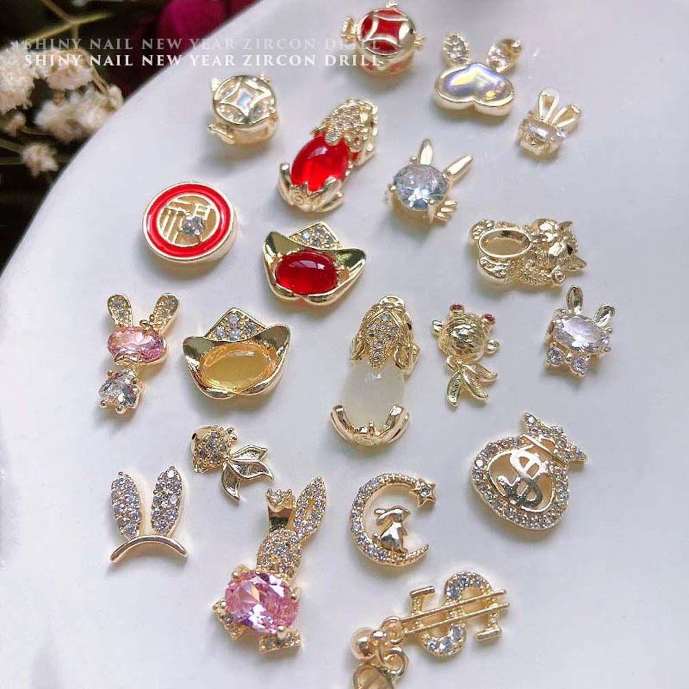 

Rabbits Nail Rhinestones Chinese New Year Nail Decorations Chinese Nail Charms Manicure Accessories Q-2pcs