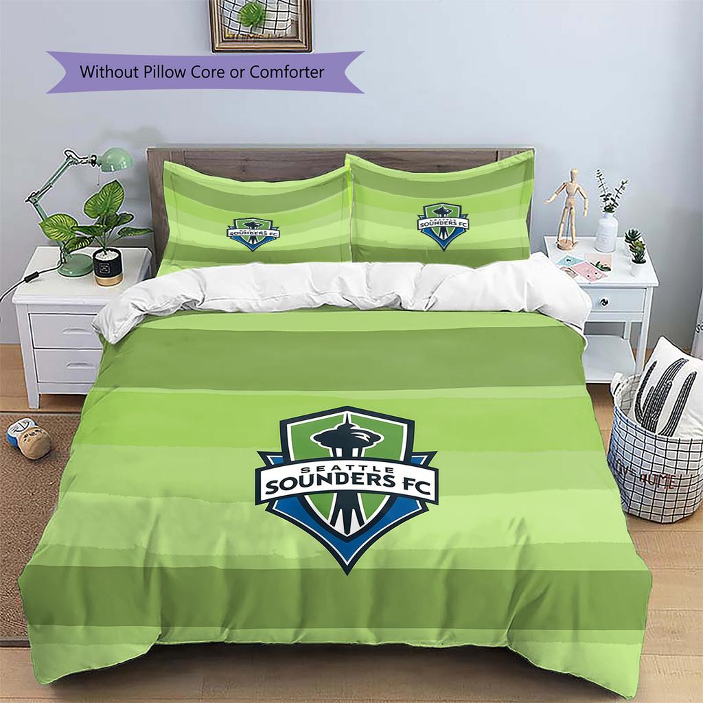 Seattle Sounders FC Pattern Bedding Quilt Set Home Decoration Gift (1 * Duvet Cover + 2 * Pillowcase Without Core)