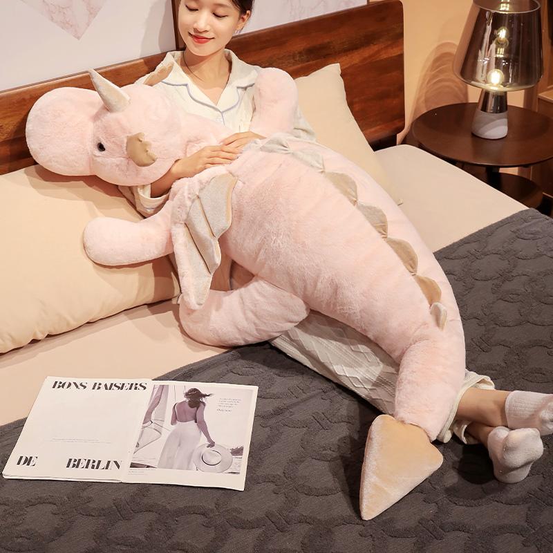 1 adet 70-150cm Dev Beyaz Ejderha Peluş Oyuncak Unicorn Boynuzlu Uçan Kanatlar Ejderhalar Dinozorlar Kucaklama Yastık Dinozorlar Uyku Hediyesi