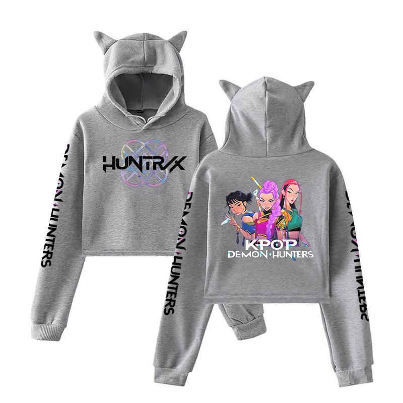 Autumn K - POP Demon Hunters Printed Cat Ear Hoodies Fashionable Casual Sports Long Sleeved Children's Boy and Girl Kids Unisex Hooded Sweatshirts
