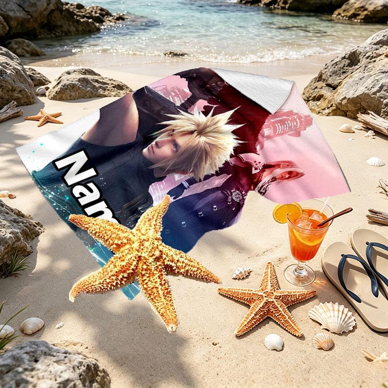 Custom Name Personalized Final Fantasy Print Beach Towel, for Trip Camping Beach Party Home Decor, Birthday Gift for Family & Friends