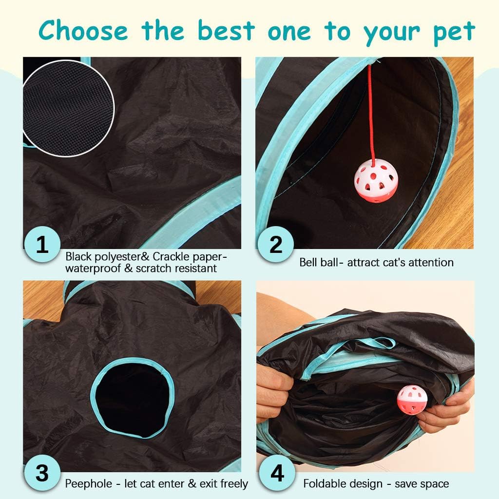 Cat Tunnel Toy 5 Way, Collapsible Cat Playhouse Pet Play Tunnel Tube with Storage Bag for Cats, Puppy, Rabbits, Ferret, Guinea Pig, Indoor and