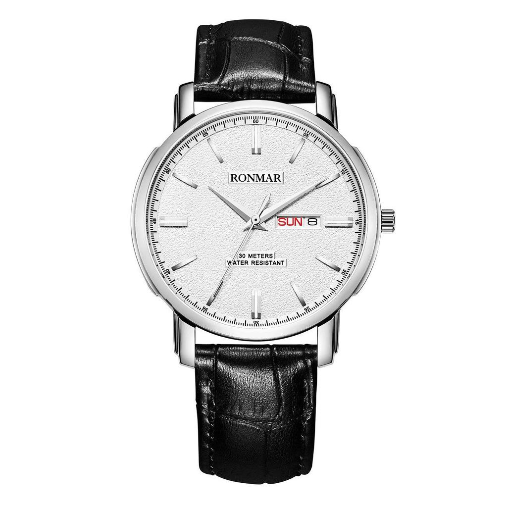 Unisex Waterproof Cowhide Strap Watch with Dual Calendar for Teens and Adults