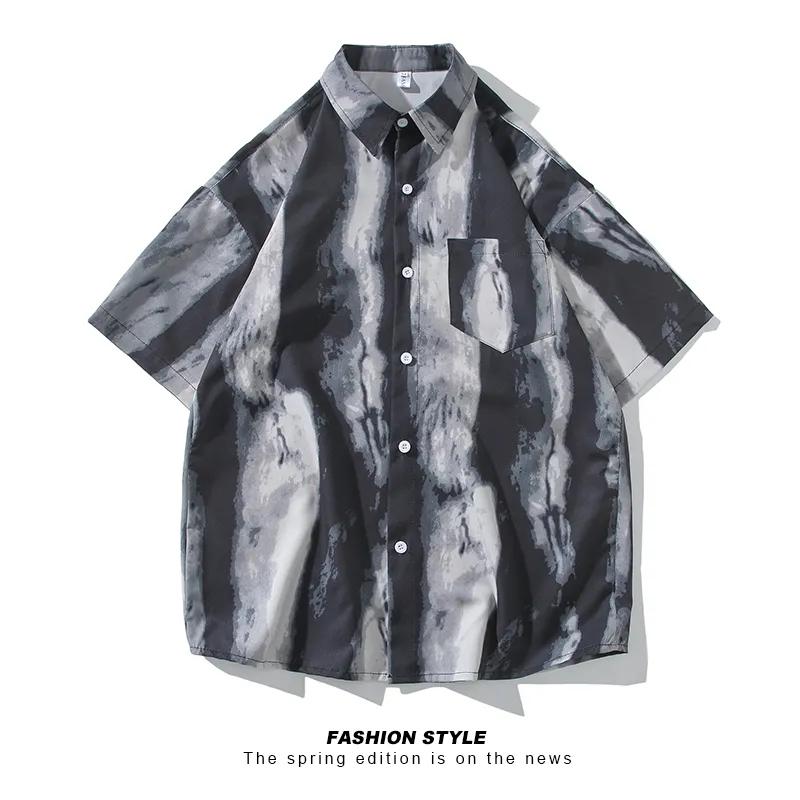 

Short-sleeved Shirt Men s Beach Summer Casual Handsome Loose High-end Top Outfit Hombre Elegante Casual Menswear Brand L чорний