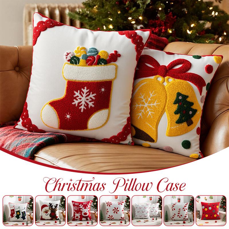 Christmas Decorative Cushion Cover Santa Claus Snowflake Elk Christmas Stockings Embroidered Towel Throw Pillow Case (NO Core)