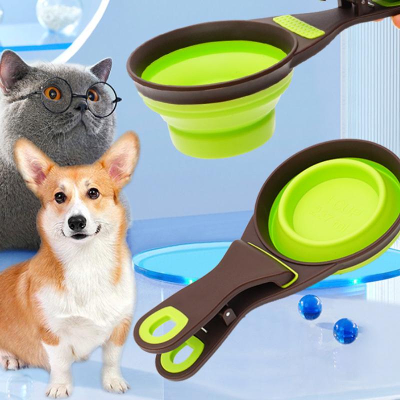 Silicone folding dog food spoon pet spoon with sealing clip food shovel cat food spoon pet supplies