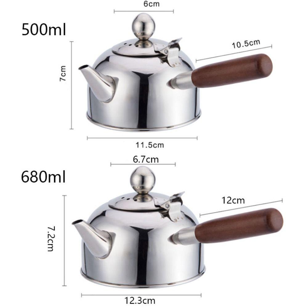 Side Wooden Handle Boiling Water Kettle 304 Stainless Steel Teapot Portable Tea Kettle  Restaurant